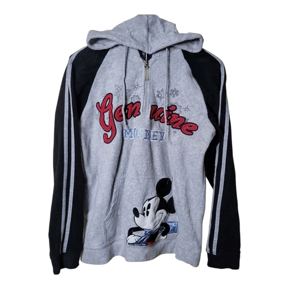 Disney Tops - Mickey Mouse "Genuine Mickey" Black Gray 3/4 Zip Hoodie Sweater